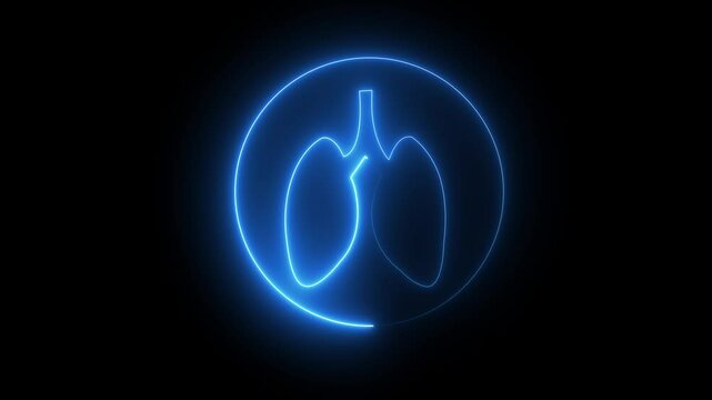 The appearance of the neon glowing symbol lungs. neon human Lung and kidney icon animation .Glowing neon line Lungs icon isolated on black background