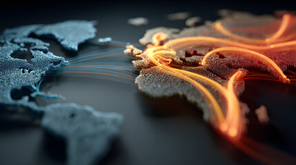 A close-up view of a world map with arrows indicating global connectivity and international trade.