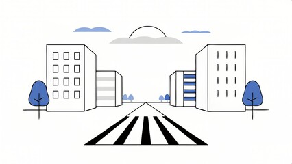 A simple illustration of a city street with a crosswalk