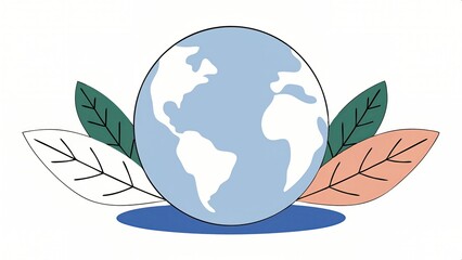 Fototapeta premium A light blue earth with leaves of various colors, isolated on white background