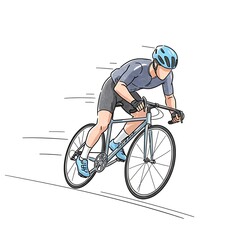 Obraz premium Male cyclist riding fast on a road bike in a dynamic pose 