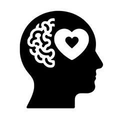 Minimalist Black SVG Silhouette of a Human Head with Brain and Heart for Mental Health and Emotional Awareness Designs