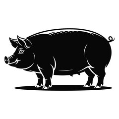 Stylized black pig silhouette standing on a white background