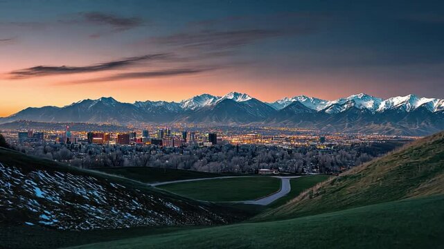 Salt Lake City Skyline at Dawn with Majestic Wasatch Mountains