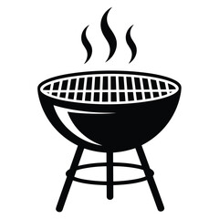 Black silhouette of a barbecue grill with smoke rising