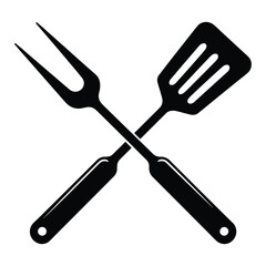 Crossed bbq spatula and fork utensils silhouette for grilling