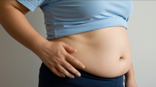 person pinching belly fat close-up