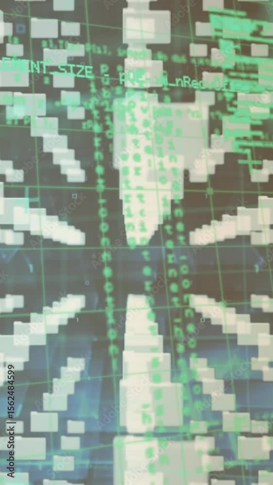 Poster animation of data processing over microprocessor connections forming a security padlock icon