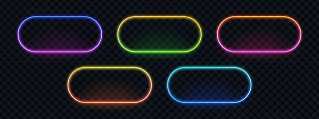 Multiple colorful neon light frames. Luminous borders design element for sign, advertising, or abstract graphic decoration.