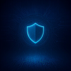 Futuristic Cybersecurity Concept with Digital Shield and Holographic Data