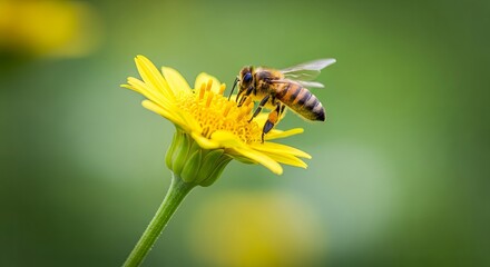 Honeybee on a bright yellow flower