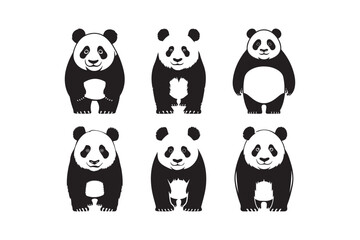 Adorable black and white panda bears posed against a white background