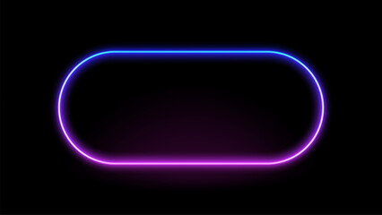 Neon frame glowing with blue and purple light on a black background, representing a futuristic display or sign.