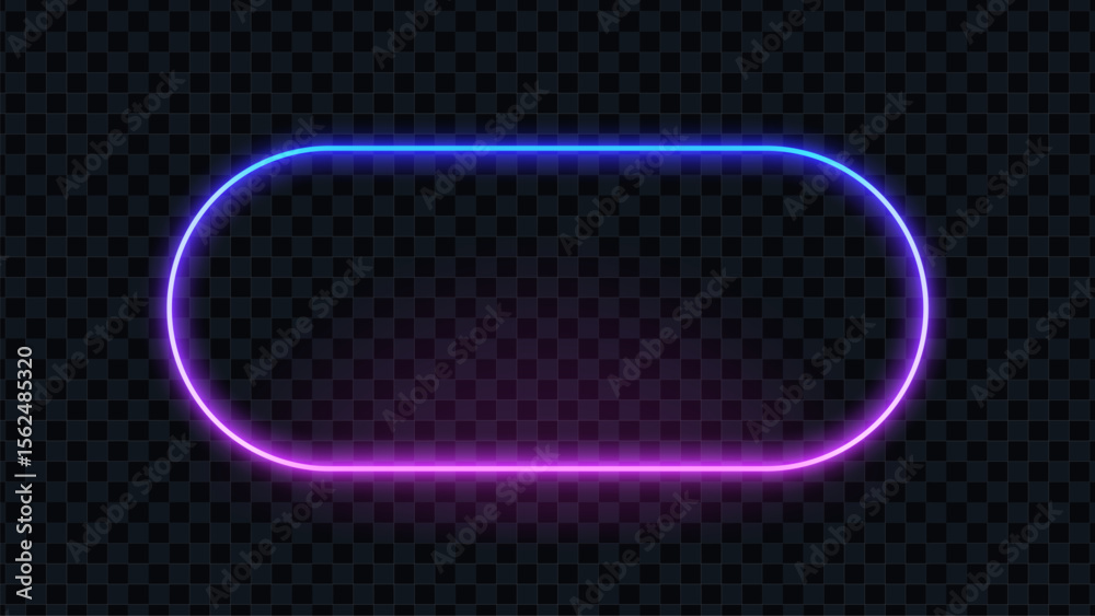 Aufkleber Neon frame glowing with a linear and futuristic design. Rounded rectangle with blue and purple light on transparent background for ad banner.