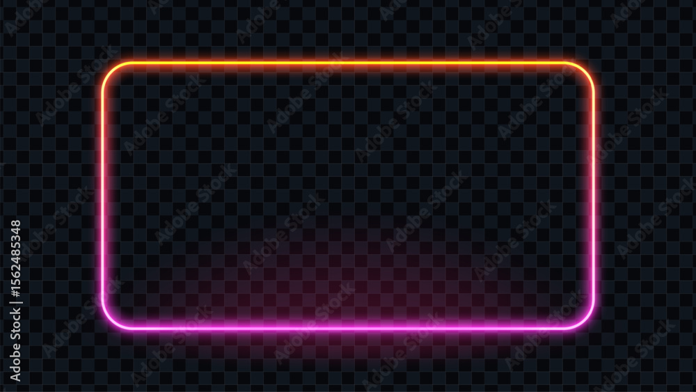 Aufkleber neon frame with orange and pink gradient glow on dark transparent background. modern electric border