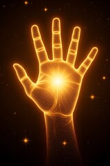  Fantasy Neon hand in Luminous Blue and Pink Representing Transformation