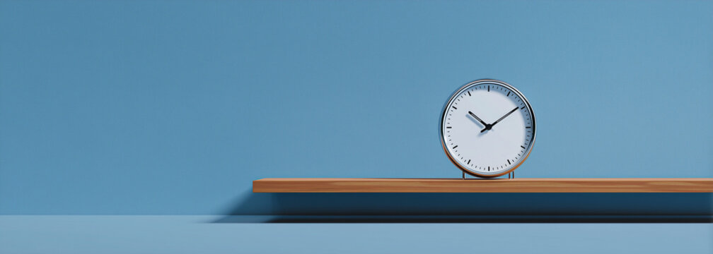 Minimal desk clock on blue background
