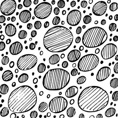 Hand Drawn Doodle Circles Seamless Pattern. Vector Abstract Black and White Sketch Circles...