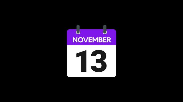 13 November in calendar animation without background