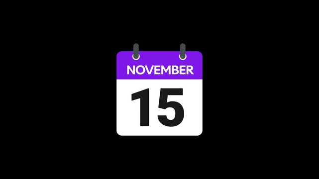 15 November in calendar animation without background