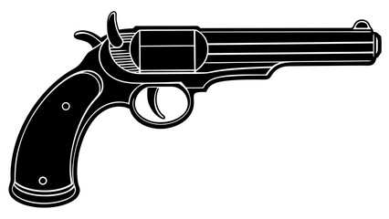Illustration of a black and white revolver with a long barrel and ornate handle design depicted clearly created with generated ai