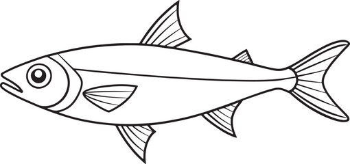 Anchovy fish line art illustration ideal for artistic design or underwater coloring activities