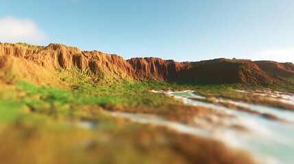 Obraz premium Sunny landscape with mountains and a valley