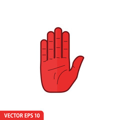 Obraz premium Flat Red Stop Hand Icon with Detailed Lines