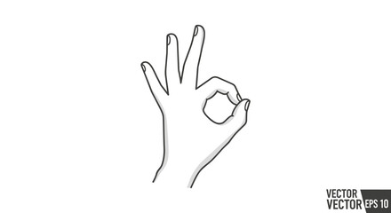 Obraz premium Outlined Hand Gesture Forming the Universal Okay Symbol