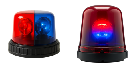 Red and blue emergency siren lights isolated on transparent background png