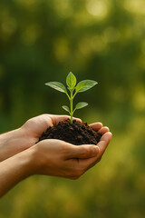 Hands Nurturing Seedling in Natural Soil &ndash; Environmental Sustainability Concept