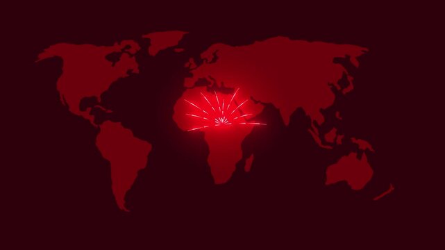 World map with global technology or social connection network. Tech earth globalization in 3d animation. Global Business dots on map planet.