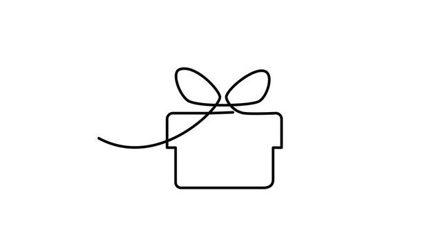 Continuous Thin Line Gift Box, Minimalist Present Drawing, One Line Art Giftbox, Single Package Outline Drawing, Simple Parcel Logo Vector Illustration