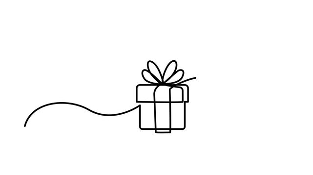Continuous Thin Line Gift Box, Minimalist Present Drawing, One Line Art Giftbox, Single Package Outline Drawing, Simple Parcel Logo Vector Illustration