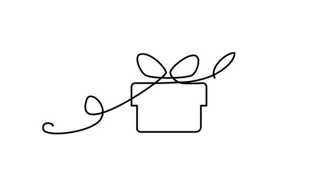 Continuous Thin Line Gift Box, Minimalist Present Drawing, One Line Art Giftbox, Single Package Outline Drawing, Simple Parcel Logo Vector Illustration