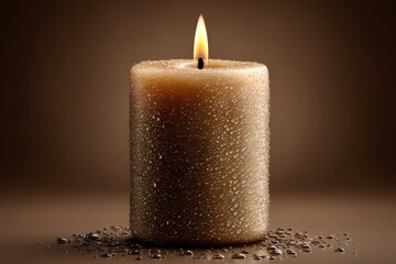 Realistic tea candle glows softly against an isolated background, casting warm light and enhancing a tranquil atmosphere
