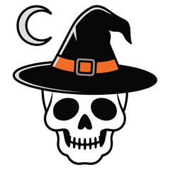Halloween skull wearing hat spooky vector illustration
