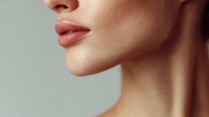 Soft lighting highlights the elegant contours of the neck and jawline in a minimalist and clean aesthetic