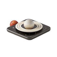 Fototapeta premium Ringed celestial body and companion sphere isolated on a transparent background
