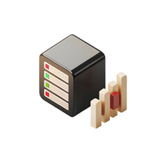 Server and financial chart isolated on a transparent background