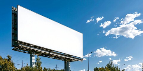 high-detail billboard on quiet countryside road, white mockup space sharply defined, wire poles nearby, slight lens flare from side sunlight, serene and minimal layout