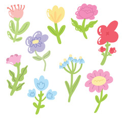 Vibrant botanical illustration of tulips, daisies, and gerberas. This floral vector set captures the beauty of spring and is perfect for home decoration and print design.