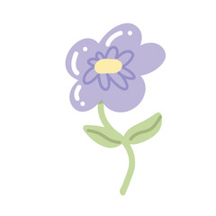 Colorful illustration in stylized spring bloom with purple daisy flower. This vector illustration conveys the harmony of nature and is perfect for gardening themes, wall art or floral branding.