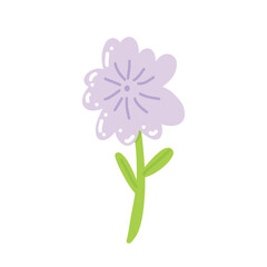 Colorful illustration in stylized spring bloom with purple daisy flower. This vector illustration conveys the harmony of nature and is perfect for gardening themes, wall art or floral branding.