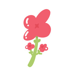 Colorful illustration in stylized spring bloom with red daisy flower. This vector illustration conveys the harmony of nature and is perfect for gardening themes, wall art or floral branding.