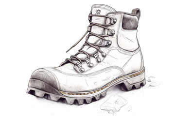 Climber boot sketch illustration _ Rugged mountain climbing boot, raster sketch, transparent PNG great for outdoor gear marketing or adventure brands.