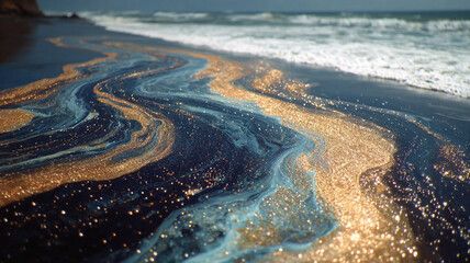 Fototapeta premium . Ocean foam forming perfect swirl patterns on sand
