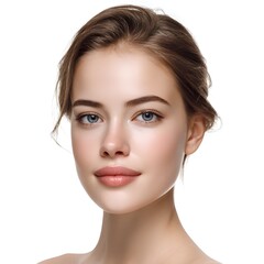 Obraz premium Beautiful face of young woman with perfect health skincare on white background