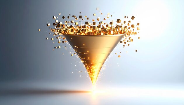 Conversion funnel metaphor shown as a spiraling vortex of light processing data