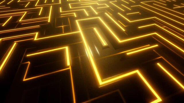 Exploring a glowing maze with intricate patterns and luminous pathways